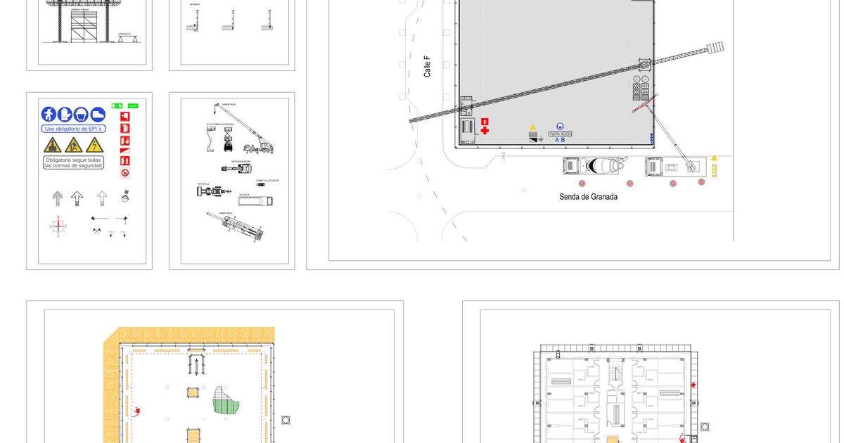 Bloques DWG de grúa, señalización y plantas de seguridad y salud